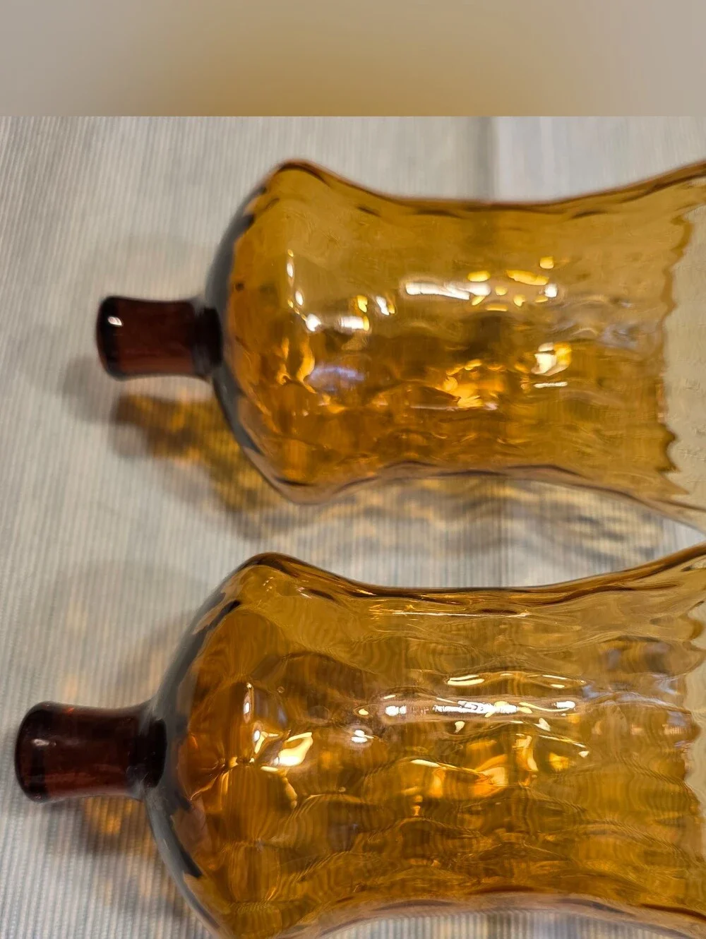 Vtg Set 2 Tall Amber Glass Peg Candle Cups Optic Diamond Honeycomb